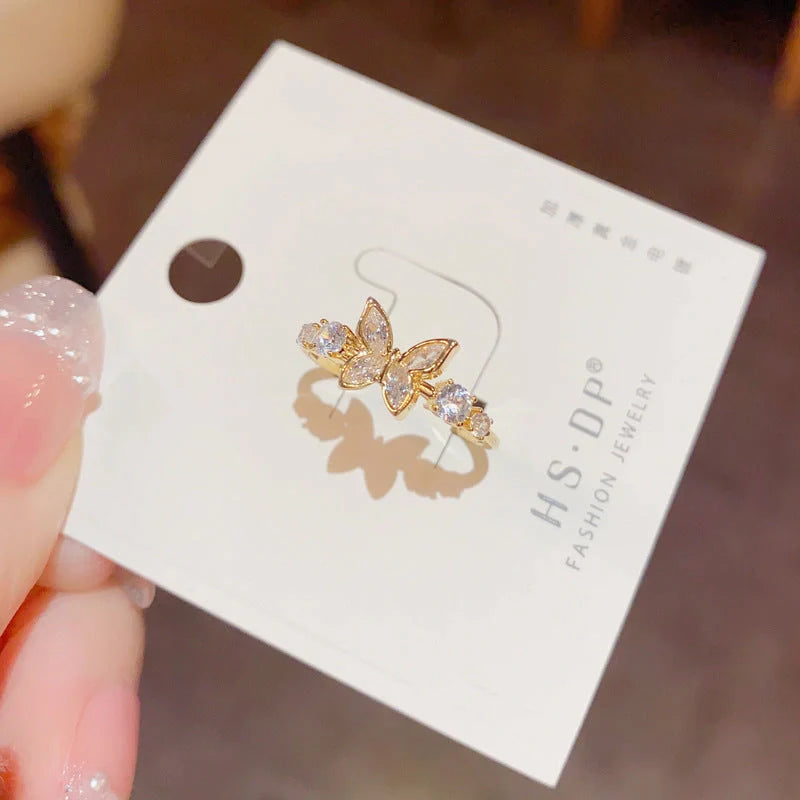 Elegant gold-plated butterfly ring with diamond accents, a sophisticated accessory for the modern UK woman