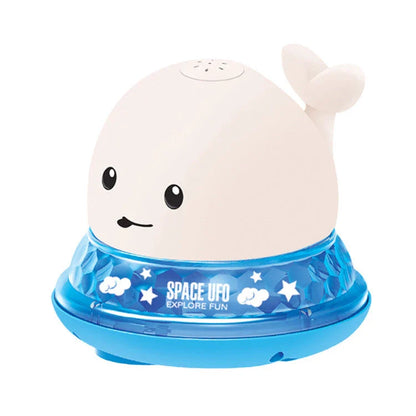 Adorable whale-shaped water sprinkler toy with LED lights and music for baby bath time entertainment