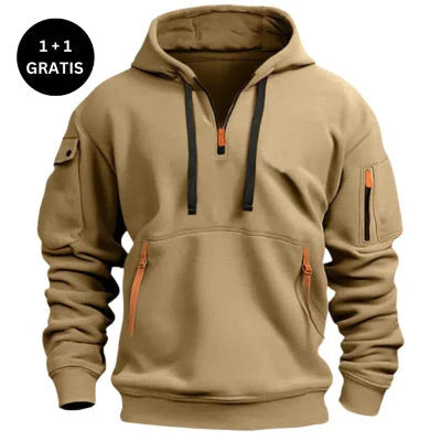 Cozy Hooded Pullover in Black, Navy Blue, Khaki, and Light Gray Colors