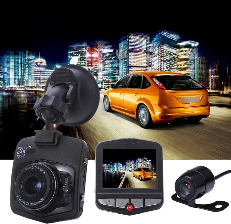 Compact 1080p in-car video recorder with night vision, wide 140-degree angle lens, and high-resolution 2.4-inch LCD display