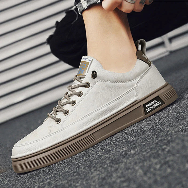 Stylish slip-on sneakers for men in beige, white, and black colors with a unique design and comfortable fit