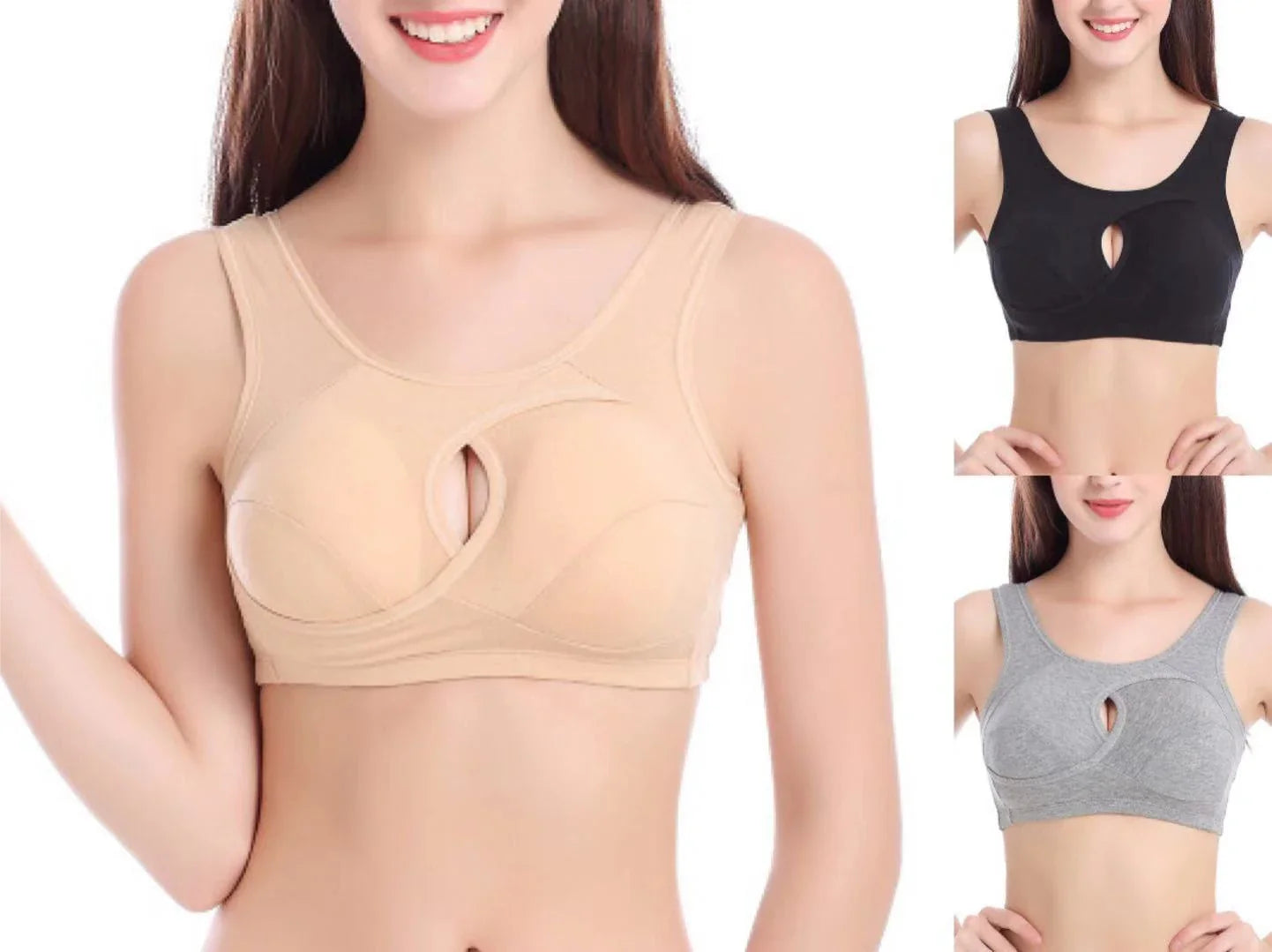 Supportive cotton sports bra with crossover design for lift and support, preventing sagging and bra lines