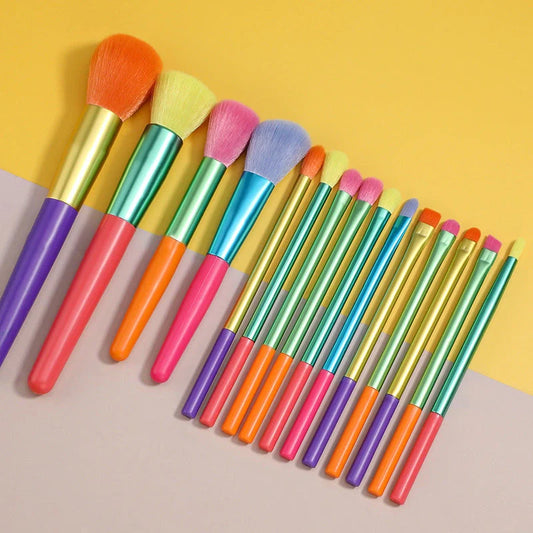 15-piece multicolour makeup brush set with man-made fibre bristles