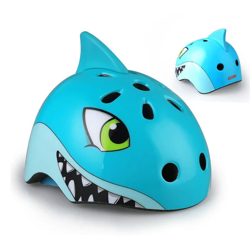 Child wearing Roller Skating Balancer Helmet with shark design for safety and style