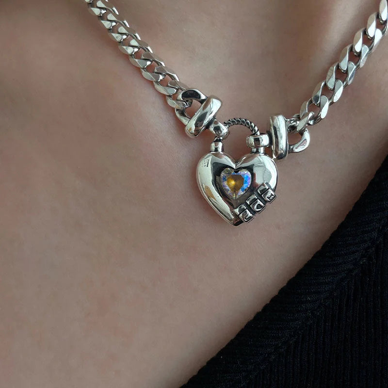 Heart Sweater Necklace in Thai silver with geometric heart design