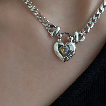Heart Sweater Necklace in Thai silver with geometric heart design