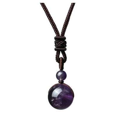 Stylish 16mm Natural Obsidian and Amethyst Pendant Necklace for Women and Men