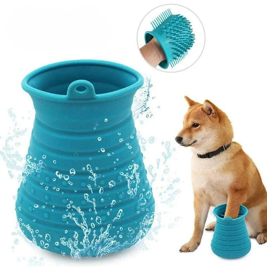 Premium paw cleaner for Shiba Inu pets with columnar cup design, soft silicone material, and massaging bristles for effective dirt and debris removal.