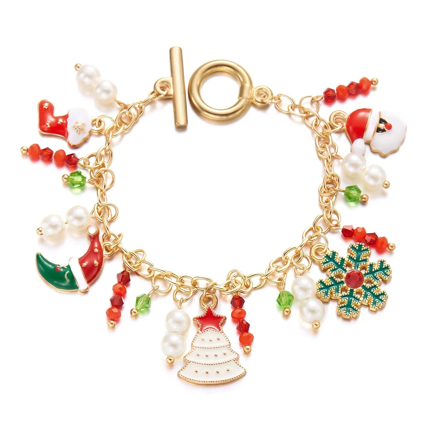 Festive Christmas bracelet with charms of a Christmas tree and Santa Claus, made of premium alloy materials