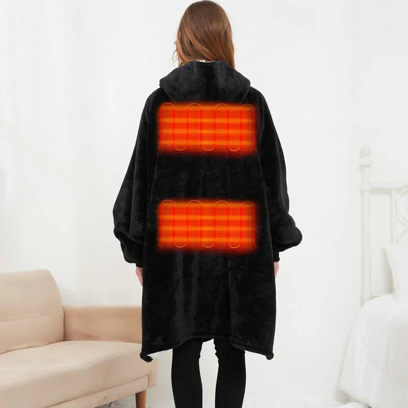 USB heated oversized hoodie blanket with large back heating area in various colors