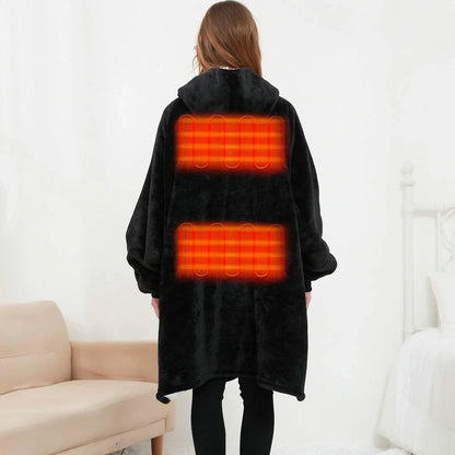 USB heated oversized hoodie blanket with large back heating area in various colors