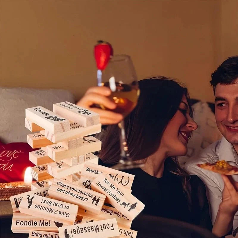 Couple's Intimacy Block Tower Game in natural wood colour, 48 pieces