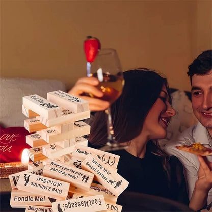 Couple's Intimacy Block Tower Game in natural wood colour, 48 pieces