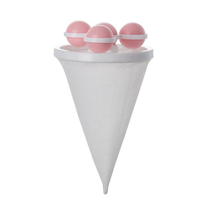 Gyroscopic Washing Machine Filter Pouch in purple, blue, and pink for lint and hair removal