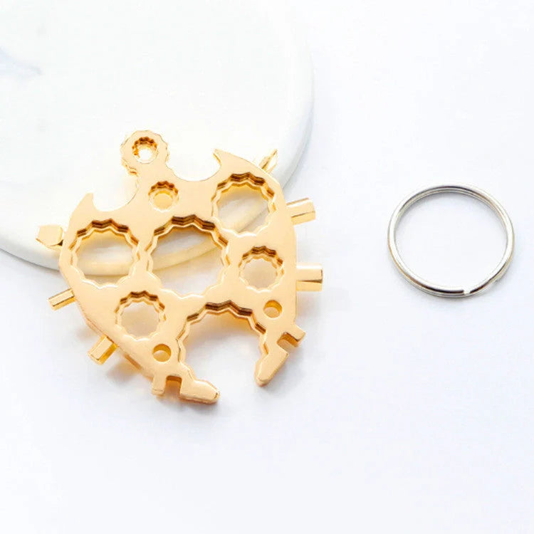 Octagonal Snowflake Universal Tool Card with key ring, 18 functions