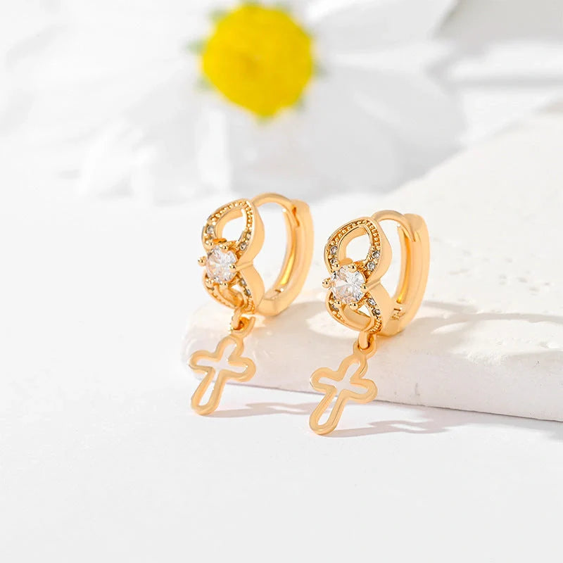 Gold-plated cross earrings in various colours for women