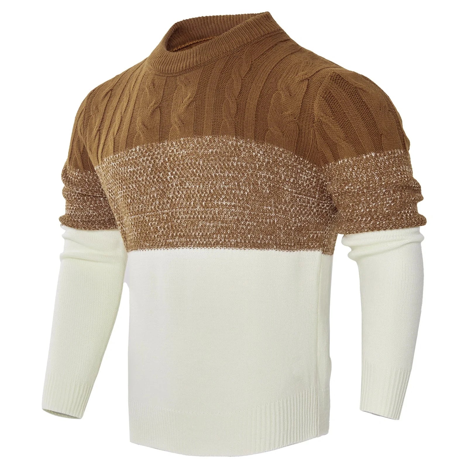Men's Casual Cable Knit Colour Block Sweater in various colors and sizes