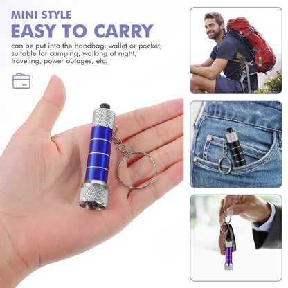 Compact LED keychain torch in four colours for emergencies and camping