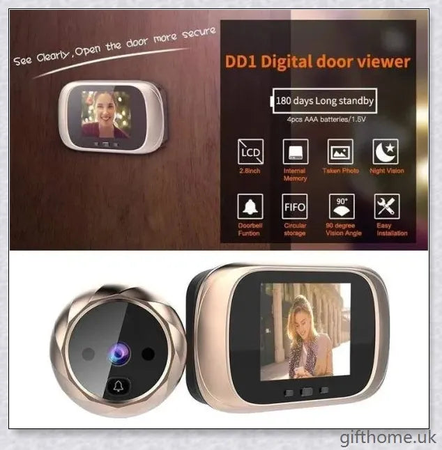 Doorbell Peephole Camera with LCD display, wide-angle lens, and night vision capabilities
