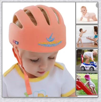 Heavy-duty baby flat head protector helmet in various colours, featuring breathable cotton material, adjustable straps, and shock-absorbing cushions for ultimate safety and comfort.