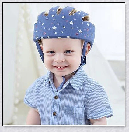 Heavy-duty baby flat head protector helmet in various colours, featuring breathable cotton material, adjustable straps, and shock-absorbing cushions for ultimate safety and comfort.
