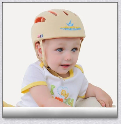 Heavy-duty baby flat head protector helmet in various colours, featuring breathable cotton material, adjustable straps, and shock-absorbing cushions for ultimate safety and comfort.