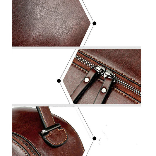 A stylish leather backpack in a variety of colours, featuring a classic oil-waxed cowhide design and practical storage compartments.