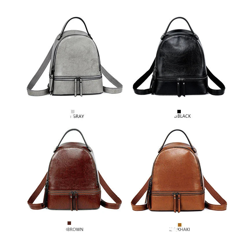 A stylish leather backpack in a variety of colours, featuring a classic oil-waxed cowhide design and practical storage compartments.