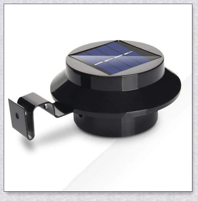 Premium solar-powered gutter lights illuminating an outdoor patio area at night