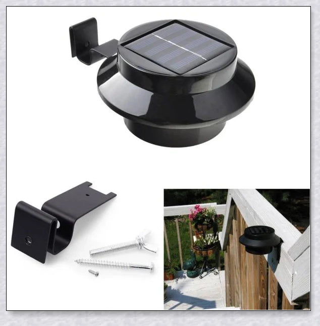 Premium solar-powered gutter lights illuminating an outdoor patio area at night