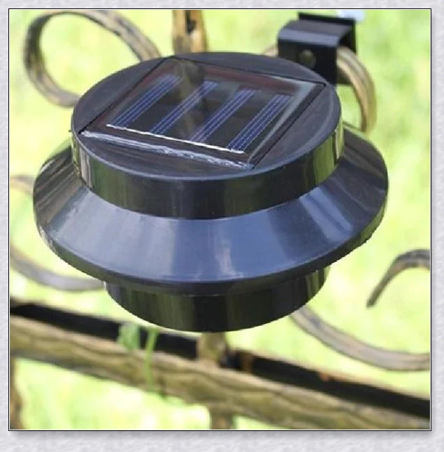Premium solar-powered gutter lights illuminating an outdoor patio area at night