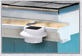 Premium solar-powered gutter lights illuminating an outdoor patio area at night