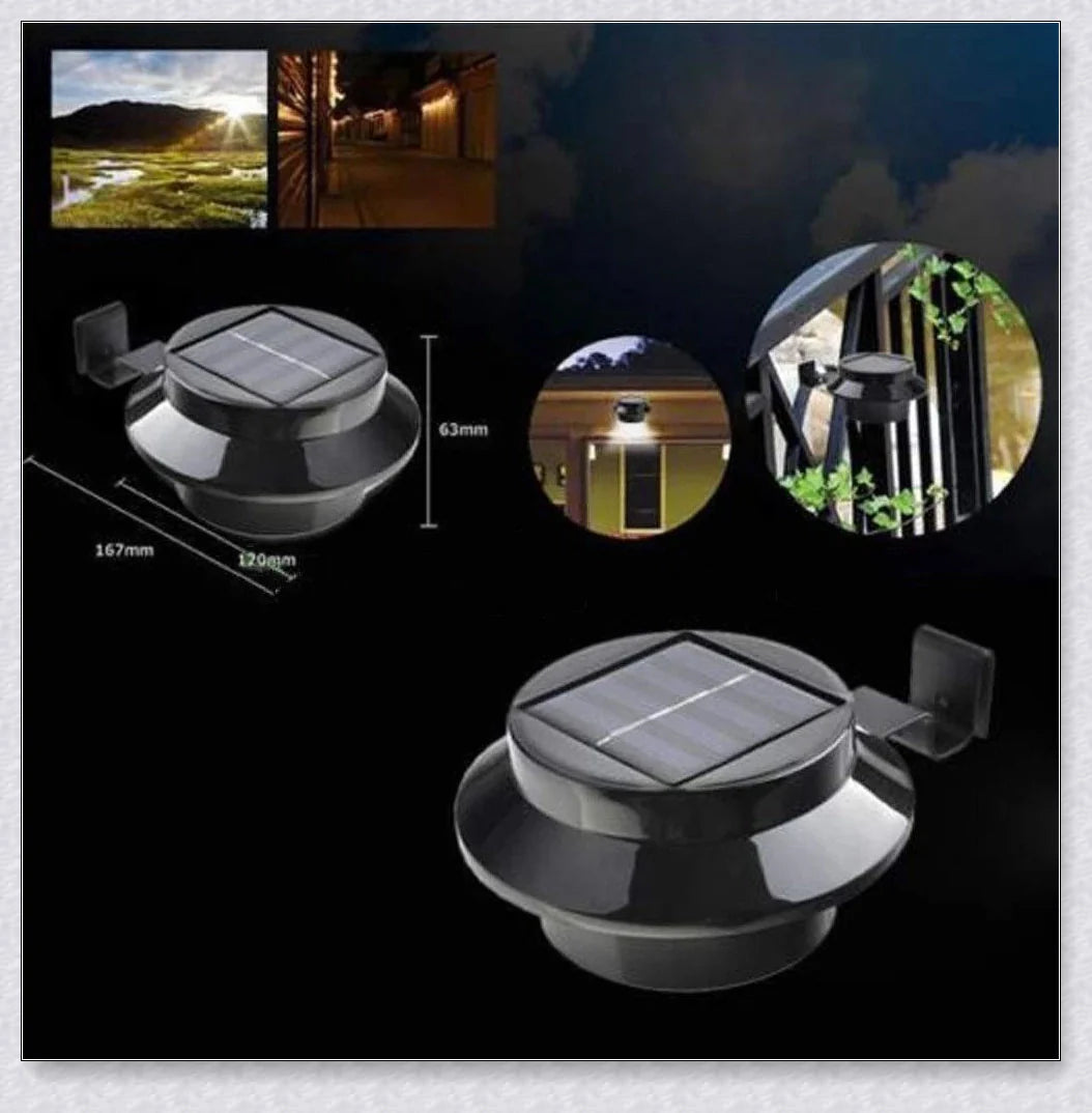 Premium solar-powered gutter lights illuminating an outdoor patio area at night