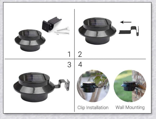 Premium solar-powered gutter lights illuminating an outdoor patio area at night