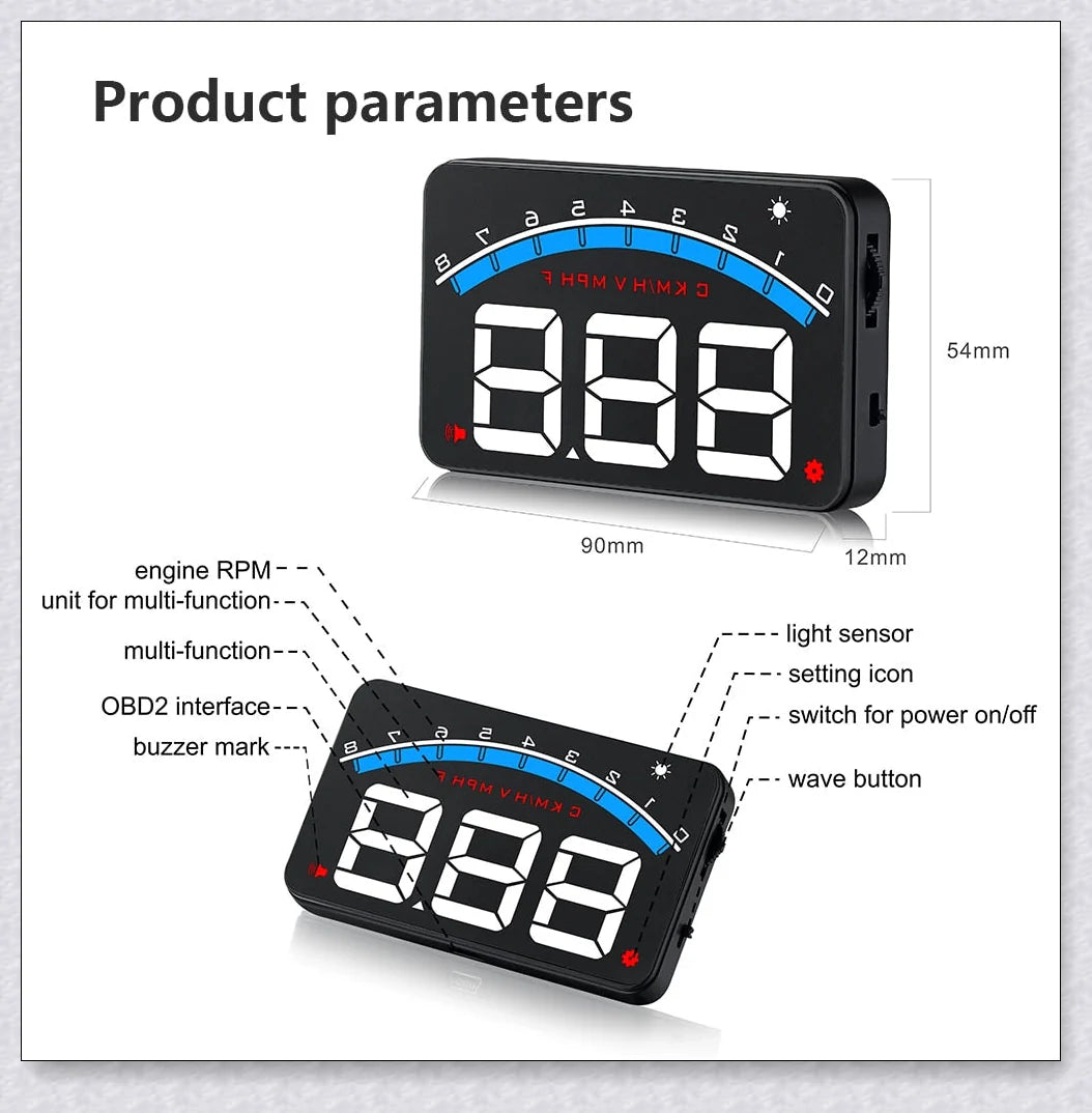 Windshield Speedometer Projector displaying driving data on car windshield