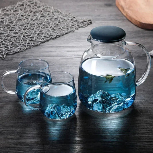 Mountain Gradient Glass Jug with 1800ml Capacity and Ergonomic Handle