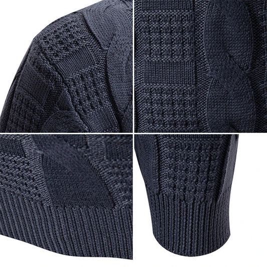 Men's round neck pullover knitwear with twisted detailing, available in classic colours