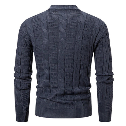 Men's round neck pullover knitwear with twisted detailing, available in classic colours