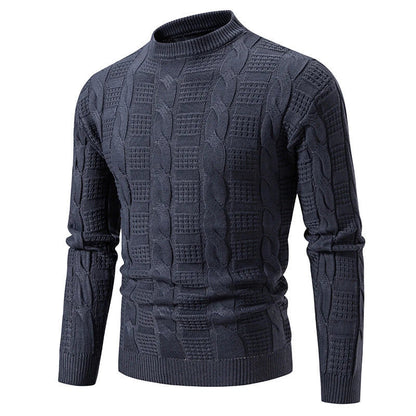 Men's round neck pullover knitwear with twisted detailing, available in classic colours