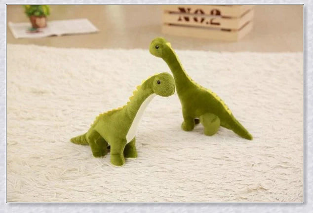 A plush Brachiosaurus dinosaur with a long neck, soft and cuddly body, and intricate details