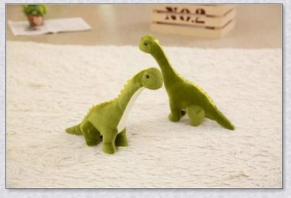 A plush Brachiosaurus dinosaur with a long neck, soft and cuddly body, and intricate details
