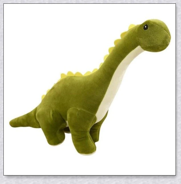 A plush Brachiosaurus dinosaur with a long neck, soft and cuddly body, and intricate details