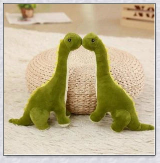 A plush Brachiosaurus dinosaur with a long neck, soft and cuddly body, and intricate details