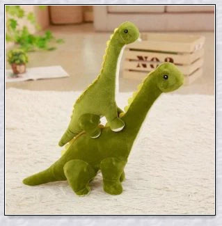 A plush Brachiosaurus dinosaur with a long neck, soft and cuddly body, and intricate details