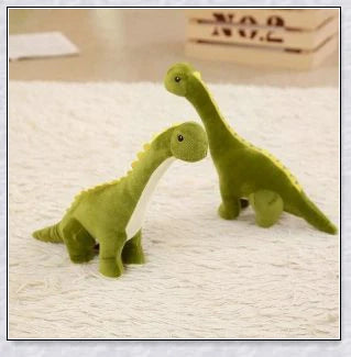 A plush Brachiosaurus dinosaur with a long neck, soft and cuddly body, and intricate details
