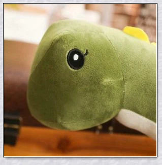 A plush Brachiosaurus dinosaur with a long neck, soft and cuddly body, and intricate details