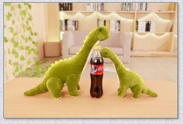 A plush Brachiosaurus dinosaur with a long neck, soft and cuddly body, and intricate details