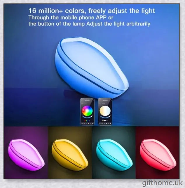 A modern night light with 16 colour options, Wifi connectivity, and app control for a captivating, ambient glow in any room.