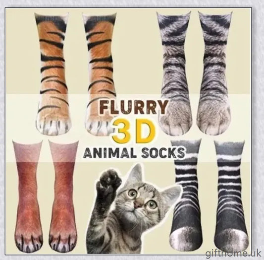 Colourful 3D animal paw print socks with cute cat claws design, unisex long socks for adults