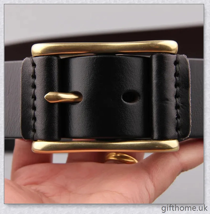 GiftHome UK Premium Leather Men's Casual Denim Belt with Brass Buckle